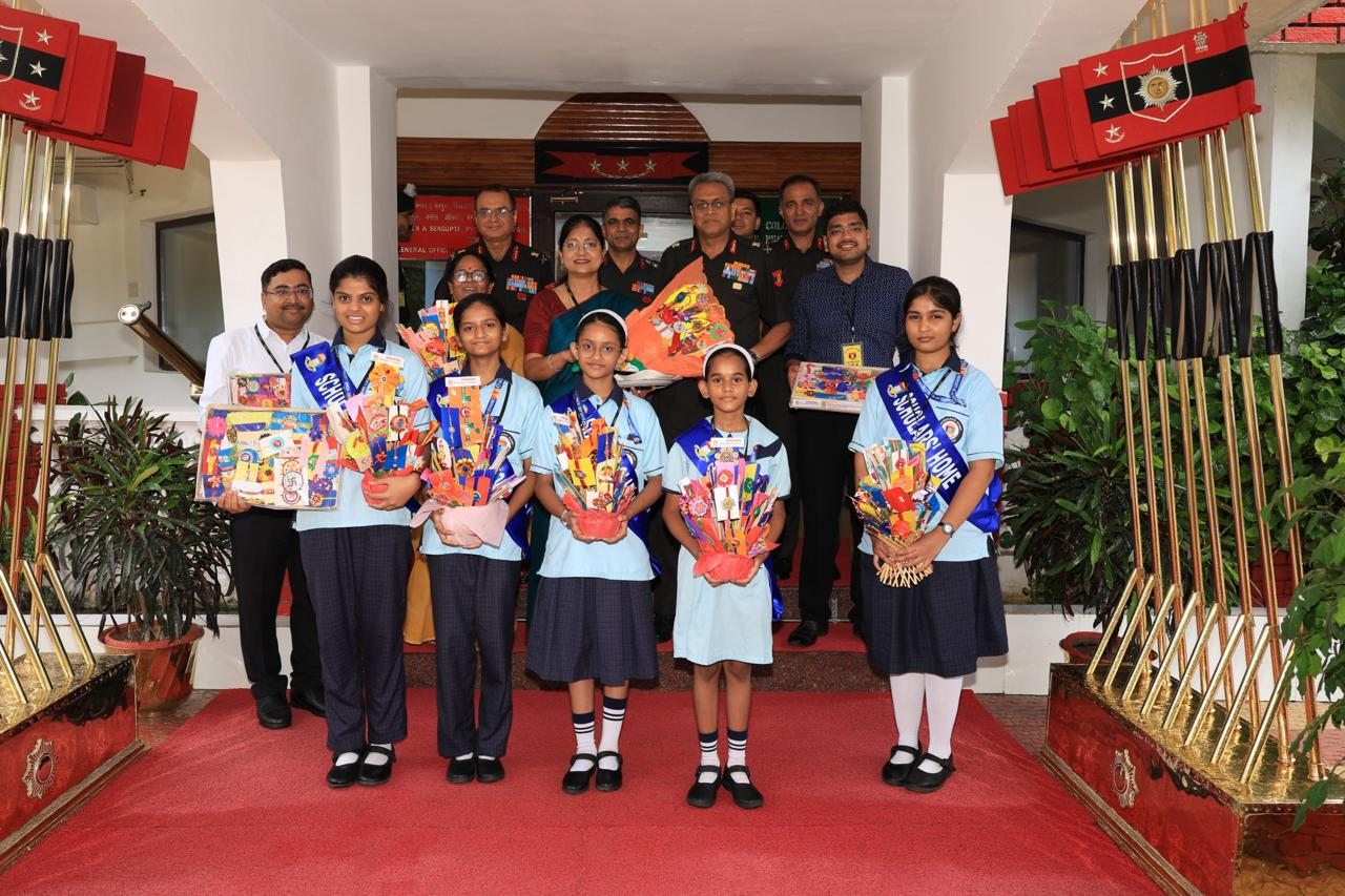 Scholars' Home students with Central Command Army officers after tying rakhis, Lucknow